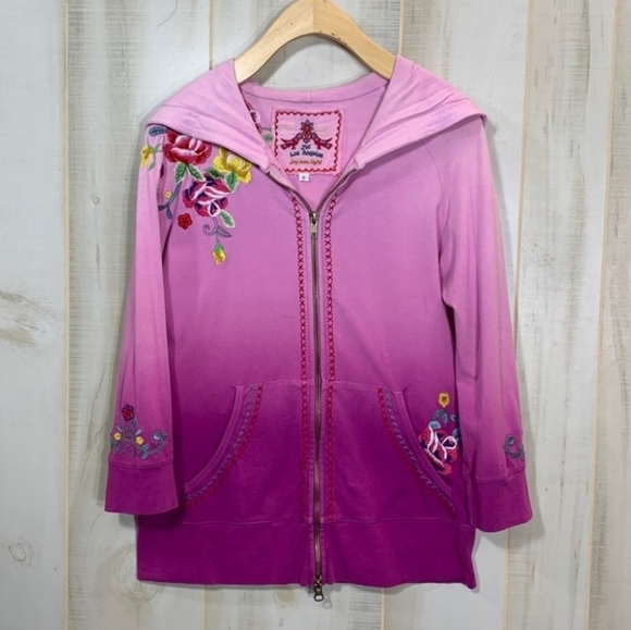 Johnny Was Tops - Johnny Was Pink Ombré Embroidered Hoodie S